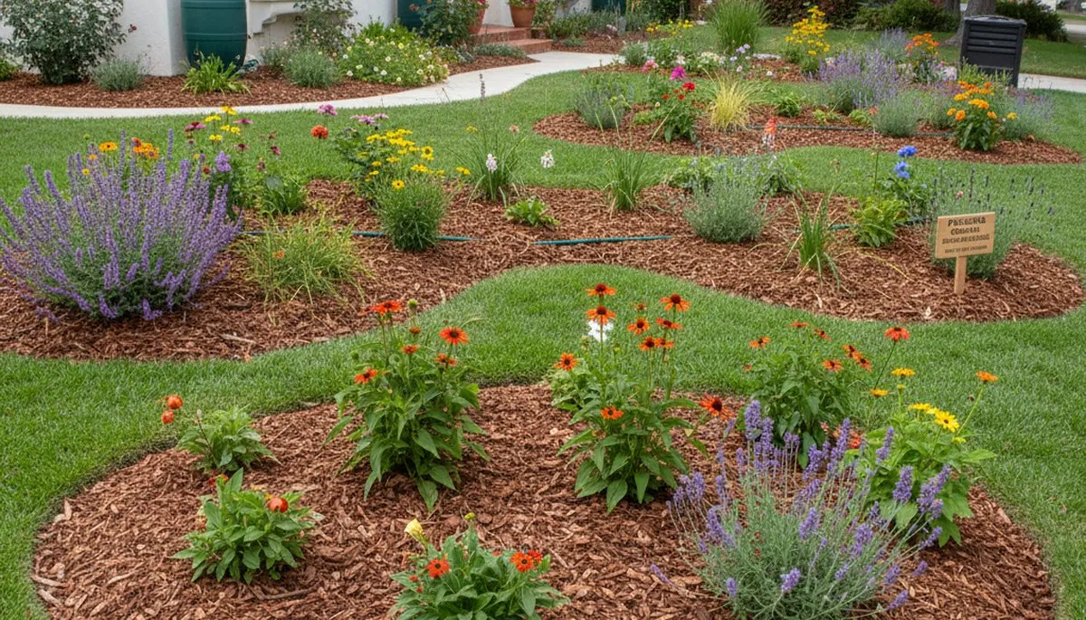 Organic garden beds with mulch and native plants by Chop Chop Landscaping in Pasadena, CA