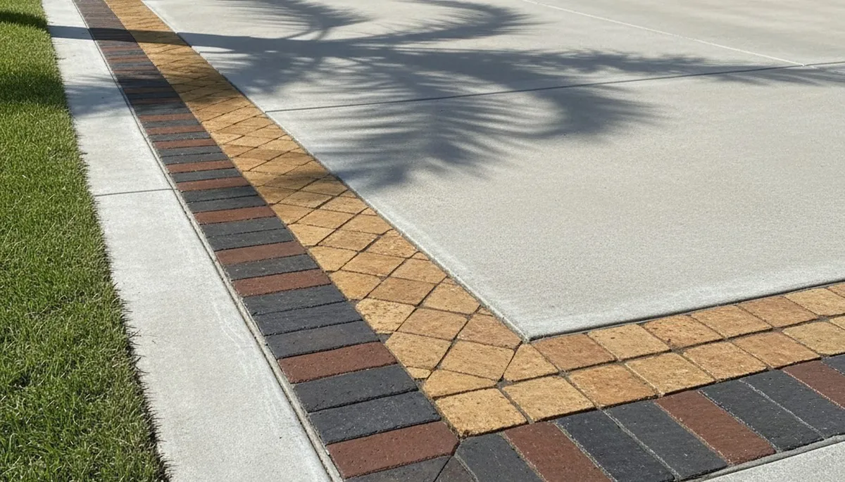 Decorative paver border and edging with soldier course pattern by driveway pavers in Pasadena, CA