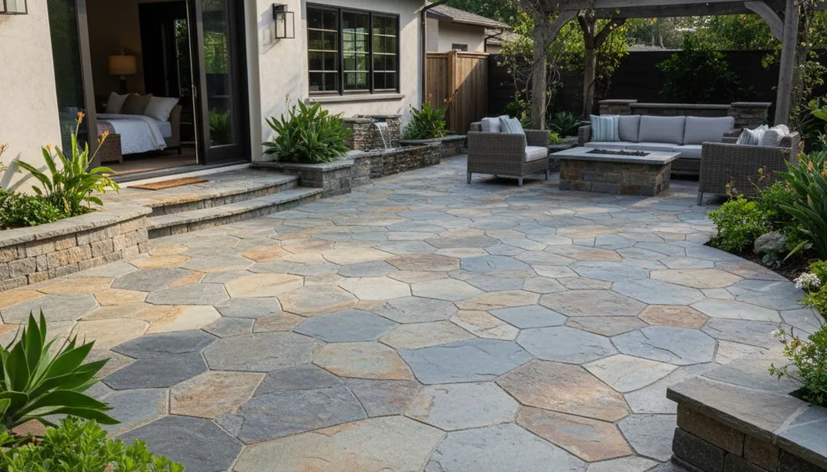 Flagstone patio with natural slate pavers by Chop Chop Landscaping in Pasadena, CA