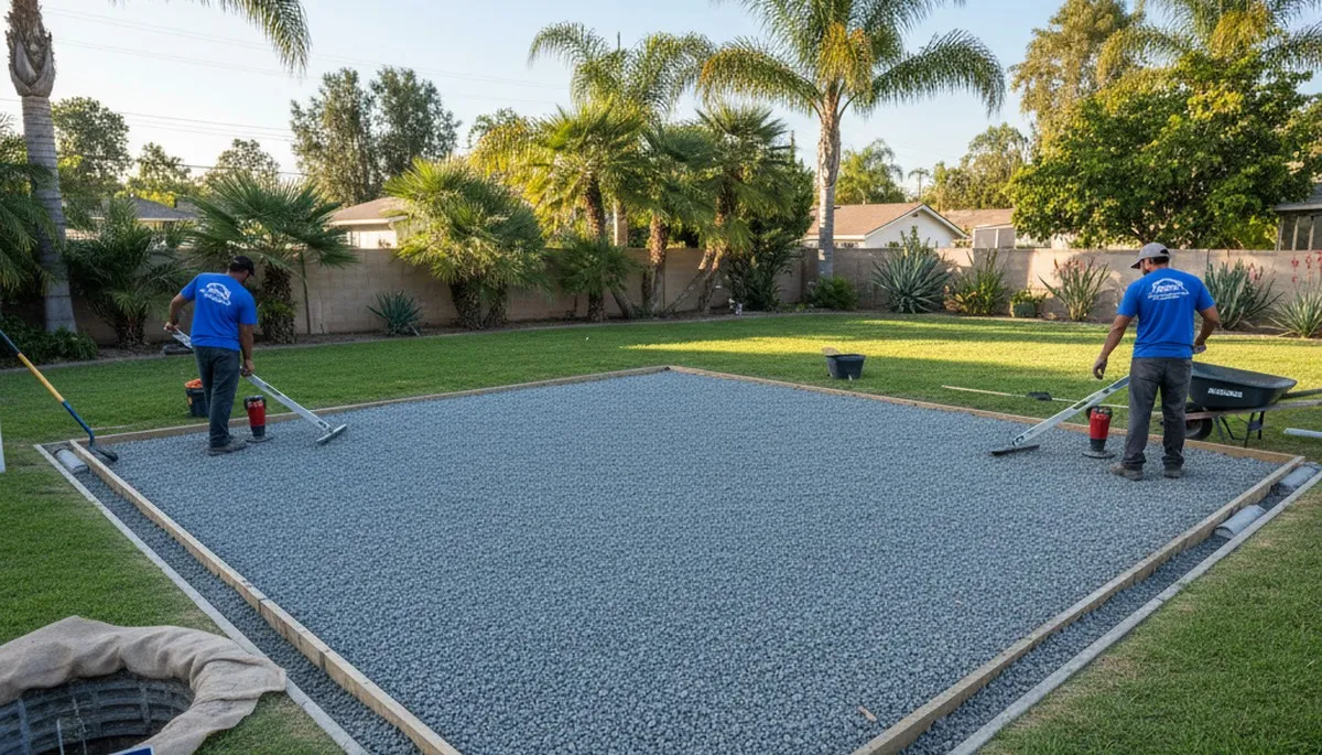 Professional shed foundation base preparation by landscapers in Pasadena, CA