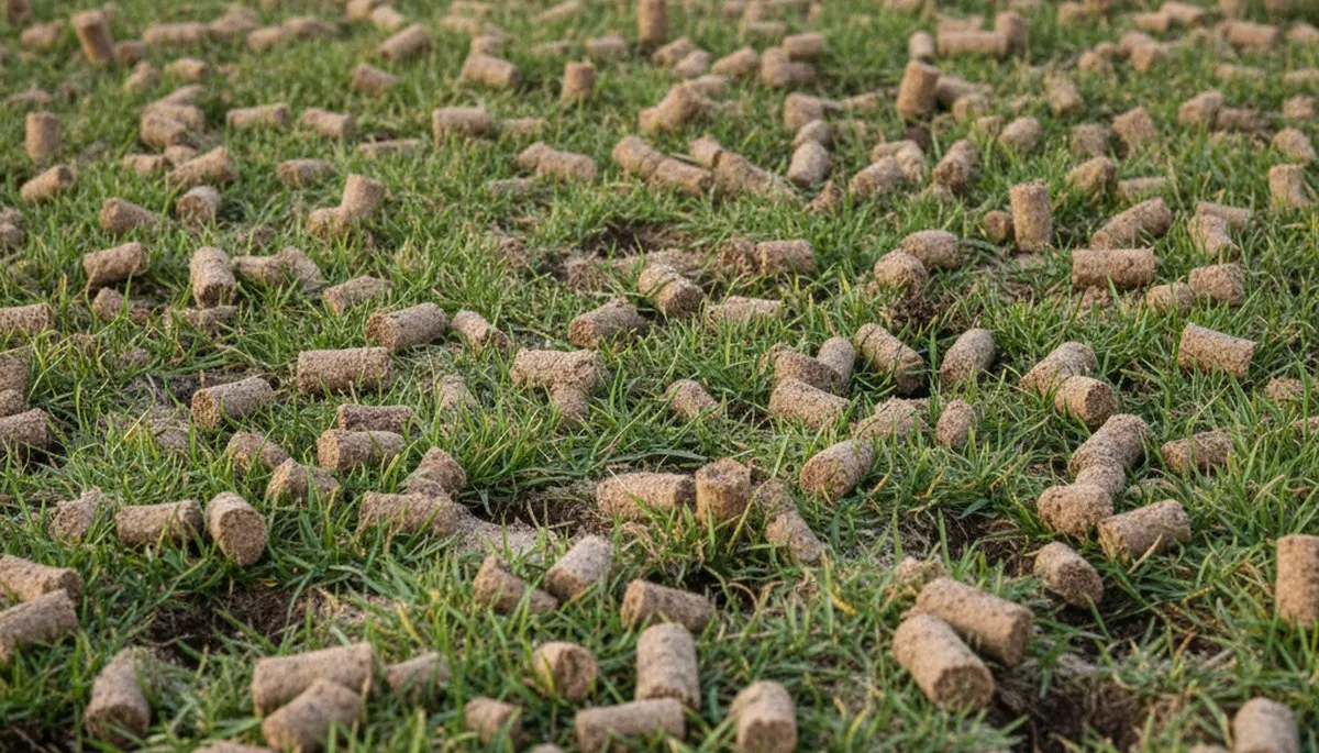 Close-up of soil core plugs after lawn aeration on Pasadena, CA lawn by Chop Chop Landscaping